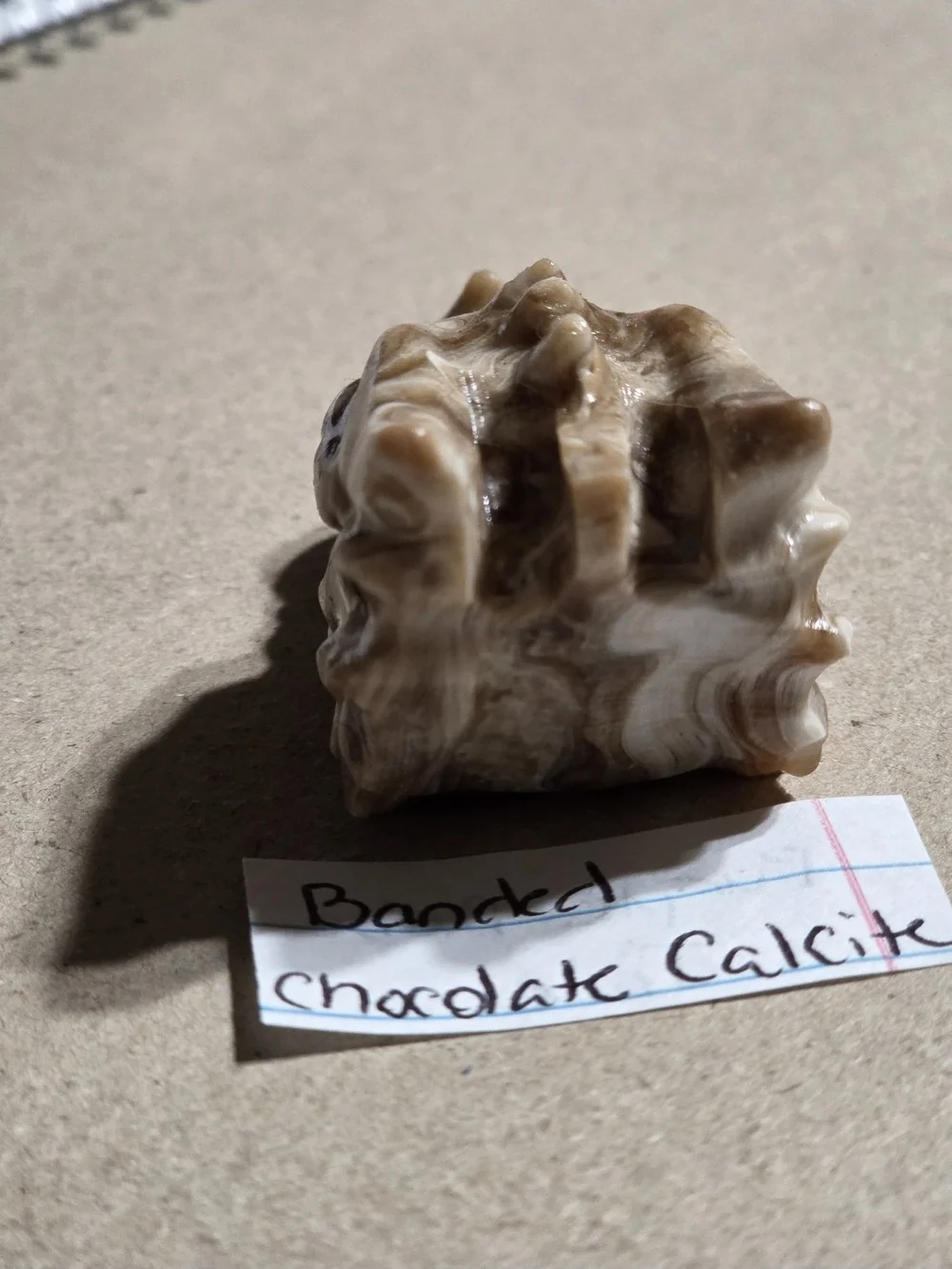 Detailed Chocolate Banded Calcite Crystal Carved Dragon Head Stone Sculpture